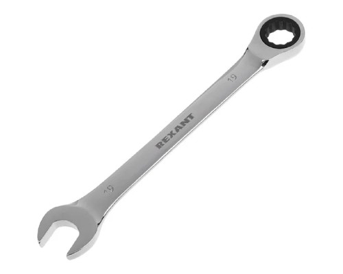 [Ключи, наборы Rexant, Kranz] Rexant (12-5813-1) Ключ комбинированный трещоточный 19мм, CrV, зеркальный хром 