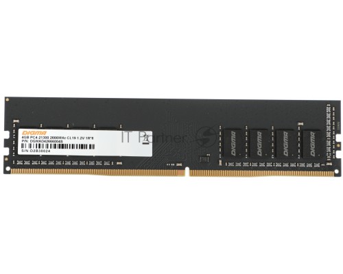 Оперативная память Digma 4Gb DDR4 2666MHz DIMM DGMAD42666004S RTL PC4-21300 CL19 DIMM 288-pin 1.2В single rank