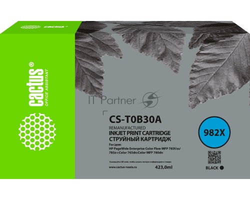Картридж струйный Cactus CS-T0B30A 982X черный (423мл) для HP PageWide 765dn/780 Enterprise Color