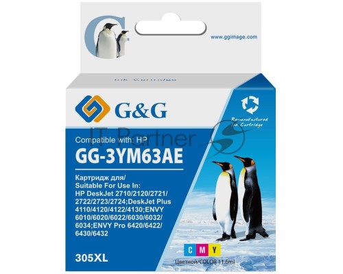 Картридж струйный G&G GG-3YM63AE 305XL многоцветный (5мл) для HP DeskJet 2320/2710/2720
