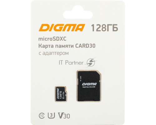 Флеш карта microSDXC 128Gb Class10 Digma CARD30 + adapter