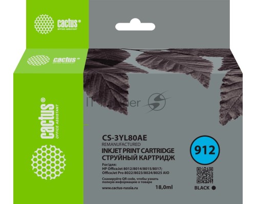 Картридж струйный Cactus CS-3YL80AE 912 чёрный (18 мл) для HP OfficeJet 8010/8012/8013/8014