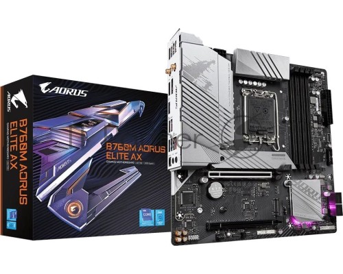 Материнская плата Gigabyte B760M AORUS ELITE AX, LGA 1700, Intel B760, 4xDDR5, 4xSATA, 2xM.2, 1xPCI-E 4.0 x16, 1xPCI-E 4.0 x4, 1xHDMI, 1xDP, 1x 2.5Gb LAN, 1xUSB 3.2 Gen 2, 3xUSB-A 3.2 Gen 1, 4xUSB-A 2.0, 2x3.5 мм, 7.1, Micro-ATX
