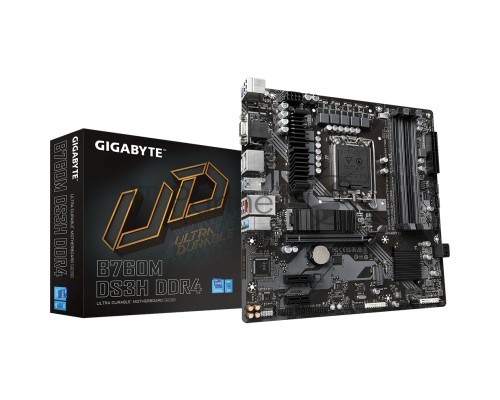 Материнская плата GIGABYTE B760M DS3H DDR4, LGA 1700, Intel B760, 4xDDR4, 4xSATA, 2xM.2, 1xPCI-E 4.0 x16, 2xPCI-E x1, 1xHDMI, 1xDP, 1xVGA, 1x 2.5Gb LAN, 3xUSB-A 3.2 Gen 1, 1xUSB-C 3.2 Gen 2, 2xUSB-A 2.0, 3x3.5 мм, 7.1, Micro-ATX