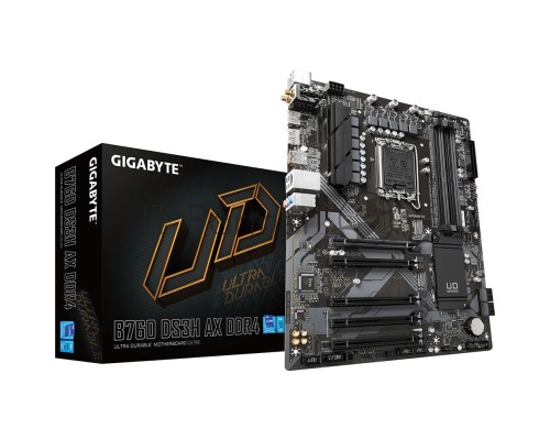 Материнская плата GIGABYTE B760 DS3H AX DDR4, LGA 1700, Intel B760, 4xDDR4, 4xSATA, 2xM.2, 1xPCI-E 4.0 x16, 4xPCI-E 3.0 x1, 1xHDMI, 1xDP, 1x 1Gb LAN, 4xUSB-A 2.0, 1xUSB-A 3.2 Gen 2, 1xUSB-C 3.2 Gen 2, 3x3.5 мм, 7.1, ATX.