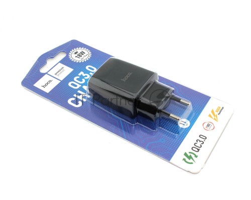 Блок питания (сетевой адаптер) HOCO C72Q Glorious QC3.0 один USB порт, черный