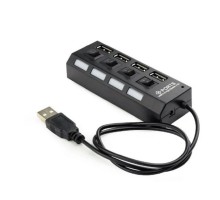 Gembird Разветвитель USB2.0  4xUSB, блок питания 2А, подсветка и выкл, кабель USB 55см, черный (UHB-U2P4-02A)