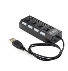 Gembird Разветвитель USB2.0  4xUSB, блок питания 2А, подсветка и выкл, кабель USB 55см, черный (UHB-U2P4-02A)