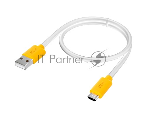 Кабель GCR 1.0m MicroUSB, белый, желтые коннекторы, быстрая зарядка, 28/24 AWG, GCR-53221