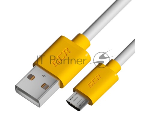 Кабель GCR 1.0m MicroUSB, белый, желтые коннекторы, быстрая зарядка, 28/24 AWG, GCR-53221