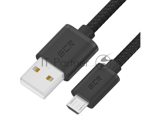 Кабель GCR 1.0m MicroUSB, быстрая зарядка, черный нейлон, GCR-54085