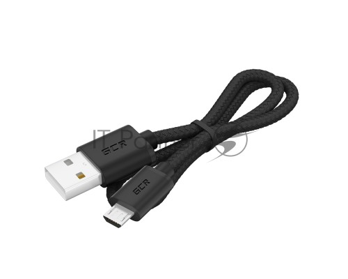 Кабель GCR 1.0m MicroUSB, быстрая зарядка, черный нейлон, GCR-54085