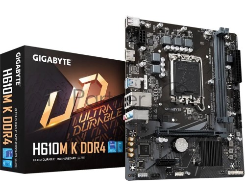 Материнская плата GIGABYTE H610M K DDR4 V2.0, LGA 1700, Intel H610, 2xDDR4, 2xSATA, 1xM.2, 1xPCI-E 4.0 x16, 1xPCI-E x1, 1xHDMI, 1x 1Gb LAN, 2xUSB-A 3.2 Gen 1, 4xUSB-A 2.0, 3x 3.5 мм, 7.1, Micro-ATX