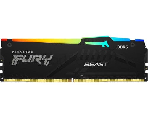 Оперативная память Kingston 16GB DDR5 5200 DIMM FURYRGB  Beast Black XMP Gaming Memory KF552C40BBA-16 Non-ECC, CL40, 1.25V, 1RX8 40-40-40  288-pin 16Gbit, RTL
