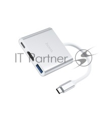 Переходник хаб HOCO HB14 Easy use Type-C adapter (Type-C to USB3.0+HDMI+PD), серебро