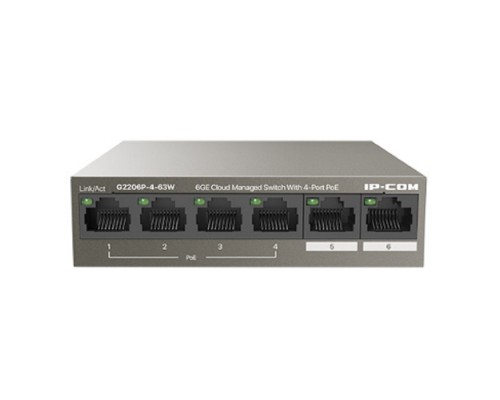 [Сетевое оборудование] IP-COM G2206P-4-63W Коммутатор PoE управляемый  6-Ports 10/100/1000 Base-T + 2-Ports 1000 Base-X SFP (2-Ports uplink) / 4-Ports PoE (PoE бюджет 58W)