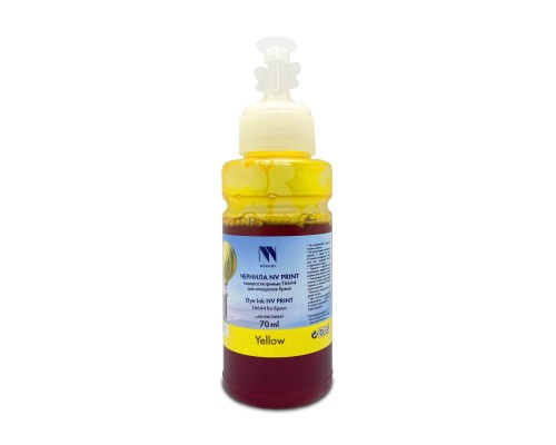 Чернила NV PRINT водорастворимые T6644 для аппаратов Epson L100, L110, L120, L132, L200, L210, L222, L300, L312, L350, L355, L362, L366, L456, L550, L555, L566, L1300, L386, L486, L121, L3050, L3060, L3070, L364, L382,  L605, L655, L1455 (70 ml) Yellow