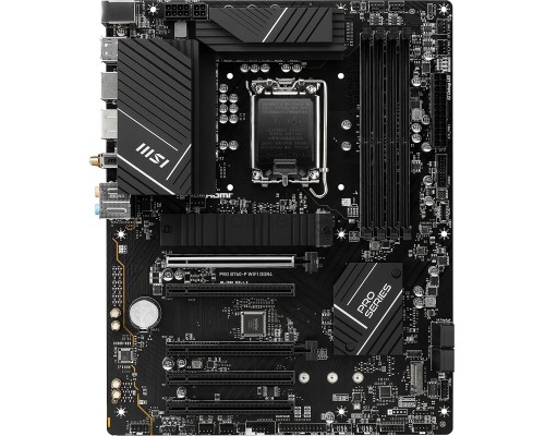 Материнская плата MSI PRO B760-P WIFI DDR4, LGA 1700, Intel B760, 4xDDR4, 4xSATA, 2xM.2, 1xPCI-E 4.0 x16, 1xPCI-E 4.0 x4, 3xPCI-E 3.0 x1, 1xHDMI, 1xDisplayPort, 1xRJ45 2.5Gb, Wi-Fi 6E, Bluetooth 5.3, 1xUSB-C 3.2 Gen 2, 2xUSB-A 3.2 Gen 2, 4xUSB-A 2.0, 5x3
