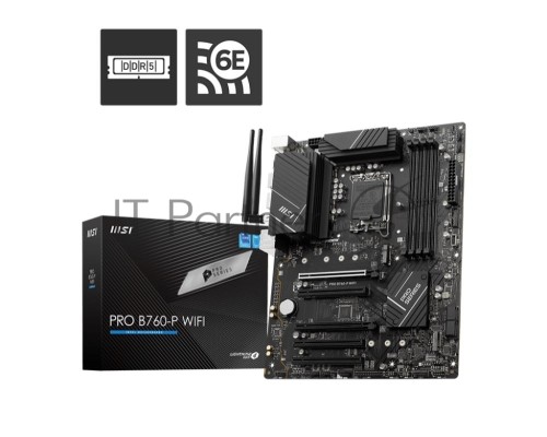 Материнская плата MSI PRO B760-P WIFI DDR4, LGA 1700, Intel B760, 4xDDR4, 4xSATA, 2xM.2, 1xPCI-E 4.0 x16, 1xPCI-E 4.0 x4, 3xPCI-E 3.0 x1, 1xHDMI, 1xDisplayPort, 1xRJ45 2.5Gb, Wi-Fi 6E, Bluetooth 5.3, 1xUSB-C 3.2 Gen 2, 2xUSB-A 3.2 Gen 2, 4xUSB-A 2.0, 5x3