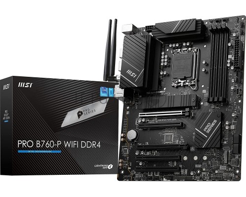 Материнская плата MSI PRO B760-P WIFI DDR4, LGA 1700, Intel B760, 4xDDR4, 4xSATA, 2xM.2, 1xPCI-E 4.0 x16, 1xPCI-E 4.0 x4, 3xPCI-E 3.0 x1, 1xHDMI, 1xDisplayPort, 1xRJ45 2.5Gb, Wi-Fi 6E, Bluetooth 5.3, 1xUSB-C 3.2 Gen 2, 2xUSB-A 3.2 Gen 2, 4xUSB-A 2.0, 5x3