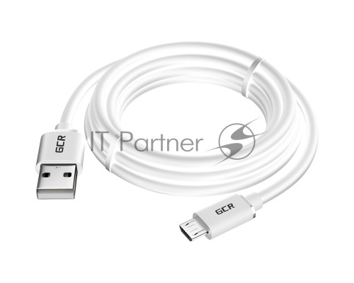 Кабель GCR 2.0m MicroUSB, белый, быстрая зарядка, 28/24 AWG