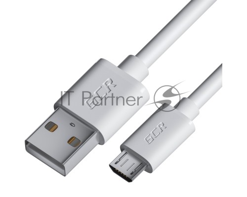 Кабель GCR 2.0m MicroUSB, белый, быстрая зарядка, 28/24 AWG