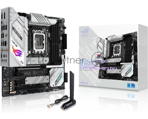 Материнская плата ASUS ROG STRIX B760-G GAMING WIFI D4, LGA 1700, Intel B760, 4xDDR4, 4xSATA, 2xM.2, 1xPCI-E 5.0 x16, 1xPCI-E 4.0 x4, 1xHDMI, 1xDP, 1x 2.5Gb LAN, 1xUSB-A 3.2 Gen 2, 2xUSB-A 3.2 Gen 1, 4xUSB-A 2.0, 1xUSB-C 3.2 Gen 1, 1xUSB-C 3.2 Gen 2x2, 7