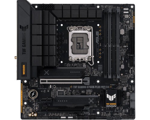 Материнская плата ASUS TUF GAMING B760M-PLUS WIFI D4, LGA 1700, Intel B760, 4xDDR4, 4xSATA, 2xM.2, 1xPCI-E 5.0 x16, 1xPCI-E 4.0 x4, 1xUSB-A 3.2 Gen 1, 4xUSB-A 3.2 Gen 2, 2xUSB 2.0, 1xUSB-C 3.2 Gen 2x2, 1x2.5Gb LAN, 5x3.5 мм, 7.1, Wi-Fi 6, Bluetooth 5.2, 