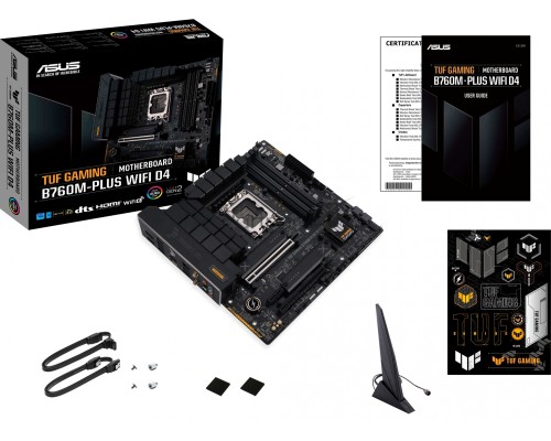 Материнская плата ASUS TUF GAMING B760M-PLUS WIFI D4, LGA 1700, Intel B760, 4xDDR4, 4xSATA, 2xM.2, 1xPCI-E 5.0 x16, 1xPCI-E 4.0 x4, 1xUSB-A 3.2 Gen 1, 4xUSB-A 3.2 Gen 2, 2xUSB 2.0, 1xUSB-C 3.2 Gen 2x2, 1x2.5Gb LAN, 5x3.5 мм, 7.1, Wi-Fi 6, Bluetooth 5.2, 