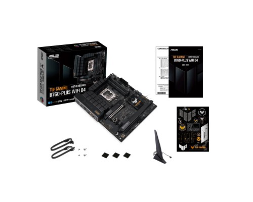 Материнская плата ASUS TUF GAMING B760-PLUS WIFI D4, LGA 1700, Intel B760, 4xDDR4, 4xSATA, 3xM.2, 1xPCI-E 5.0 x16, 1xPCI-E 3.0 x4, 1xUSB-A 3.2 Gen 2, 3xUSB-A 3.2 Gen 1, 1xUSB-C 3.2 Gen 2x2, 1x2.5Gb LAN, 5x3.5 мм, 7.1, Wi-Fi 6, Bluetooth 5.2, Standard-ATX