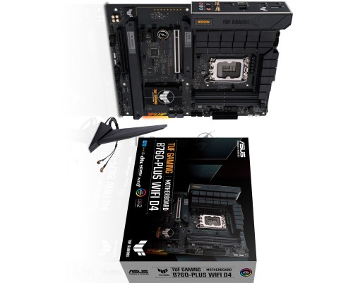 Материнская плата ASUS TUF GAMING B760-PLUS WIFI D4, LGA 1700, Intel B760, 4xDDR4, 4xSATA, 3xM.2, 1xPCI-E 5.0 x16, 1xPCI-E 3.0 x4, 1xUSB-A 3.2 Gen 2, 3xUSB-A 3.2 Gen 1, 1xUSB-C 3.2 Gen 2x2, 1x2.5Gb LAN, 5x3.5 мм, 7.1, Wi-Fi 6, Bluetooth 5.2, Standard-ATX