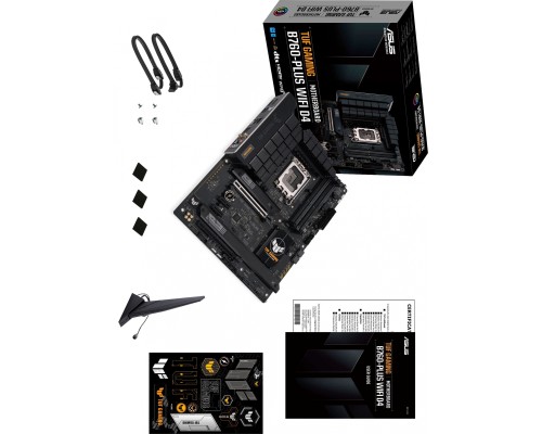 Материнская плата ASUS TUF GAMING B760-PLUS WIFI D4, LGA 1700, Intel B760, 4xDDR4, 4xSATA, 3xM.2, 1xPCI-E 5.0 x16, 1xPCI-E 3.0 x4, 1xUSB-A 3.2 Gen 2, 3xUSB-A 3.2 Gen 1, 1xUSB-C 3.2 Gen 2x2, 1x2.5Gb LAN, 5x3.5 мм, 7.1, Wi-Fi 6, Bluetooth 5.2, Standard-ATX