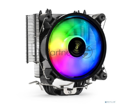 Кулер ExeGate Dark Magic EXX400V2-PWM.RGB (Al+Cu, черное покрытие, 4 тепл.трубки, LGA775/1150/1151/1155/1156/1200/1700/AM2/AM2+/AM3/AM3+/AM4/FM1/FM2/754/939/940, TDP 140W, Fan 120mm, PWM, 1200-2100RPM, Hydro bearing, 4pin, 11-24db, 605г, RGB подсветка, с