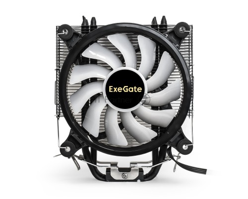 Кулер ExeGate Dark Magic EXX400V2-PWM.RGB (Al+Cu, черное покрытие, 4 тепл.трубки, LGA775/1150/1151/1155/1156/1200/1700/AM2/AM2+/AM3/AM3+/AM4/FM1/FM2/754/939/940, TDP 140W, Fan 120mm, PWM, 1200-2100RPM, Hydro bearing, 4pin, 11-24db, 605г, RGB подсветка, с