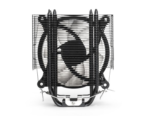 Кулер ExeGate Dark Magic EXX400V2-PWM.RGB (Al+Cu, черное покрытие, 4 тепл.трубки, LGA775/1150/1151/1155/1156/1200/1700/AM2/AM2+/AM3/AM3+/AM4/FM1/FM2/754/939/940, TDP 140W, Fan 120mm, PWM, 1200-2100RPM, Hydro bearing, 4pin, 11-24db, 605г, RGB подсветка, с
