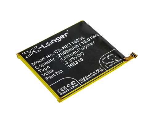 Аккумулятор CS-NKT102SL HE319 HE330 для Nokia 3, TA-1020, TA-1028, TA-1032 3.85V / 2600mAh / 10.01W Аккумулятор CS-NKT102SL HE319 HE330 для Nokia 3, TA-1020, TA-1028, TA-1032 3.85V / 2600mAh / 10.01W