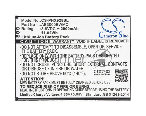 Аккумулятор CS-PHX928SL AB3000BWMC для Philips Xenium i928 3.8V / 2900mAh Аккумулятор CS-PHX928SL AB3000BWMC для Philips Xenium i928 3.8V / 2900mAh
