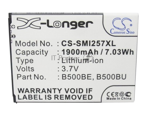 Аккумулятор CS-SMI257XL (B500AE) для Galaxy S4 mini GT-I9190 3.7V / 1900mAh / 7.03Wh Аккумулятор CS-SMI257XL (B500AE) для Galaxy S4 mini GT-I9190 3.7V / 1900mAh / 7.03Wh