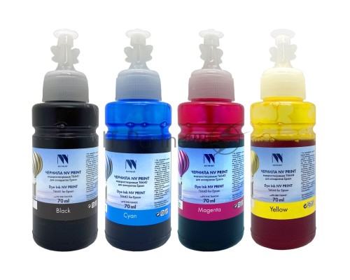 Чернила NV PRINT водорастворимые T6641 - T6644  для аппаратов Epson L100, L110, L120, L132, L200, L210, L222, L300, L312, L350, L355, L362, L366, L456, L550, L555, L566, L1300, L386, L486, L121, L3050, L3060, L3070, L364, L382,  L605, L655, L1455, компле