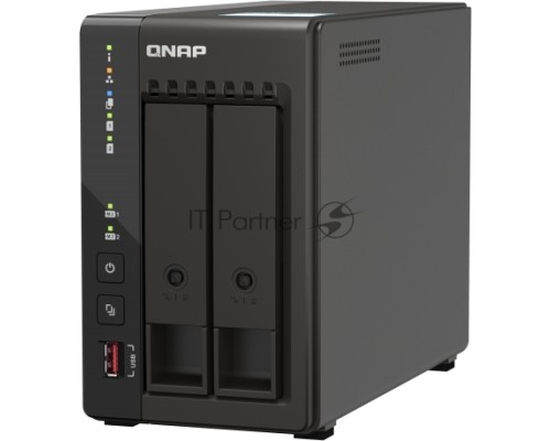 SMB QNAP TS-253E-8G NAS, 2-tray w/o HDD. 2xHDMI-port. 4-core Celeron J6412 2-2.6 GHz, 8GB DDR,  2x2.5Gb LAN, 2 x M.2 2280 PCIe Gen 3 x2, 2x USB 3.2 Gen 2 (10Gbps) Port, 2x USB 2.0 port