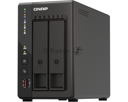 SMB QNAP TS-253E-8G NAS, 2-tray w/o HDD. 2xHDMI-port. 4-core Celeron J6412 2-2.6 GHz, 8GB DDR,  2x2.5Gb LAN, 2 x M.2 2280 PCIe Gen 3 x2, 2x USB 3.2 Gen 2 (10Gbps) Port, 2x USB 2.0 port
