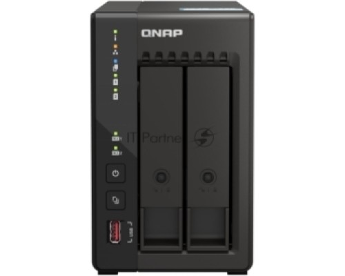 SMB QNAP TS-253E-8G NAS, 2-tray w/o HDD. 2xHDMI-port. 4-core Celeron J6412 2-2.6 GHz, 8GB DDR,  2x2.5Gb LAN, 2 x M.2 2280 PCIe Gen 3 x2, 2x USB 3.2 Gen 2 (10Gbps) Port, 2x USB 2.0 port