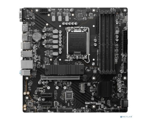 Материнская плата MSI PRO B760M-P DDR4, LGA 1700, Intel B760, 4xDDR4, 4xSATA, 2xM.2, 1xPCI-E 4.0 x16, 2xPCI-E 3.0 x1, 1xHDMI, 1xDP, 1xVGA, 1x1Gb LAN, 4xUSB-A 2.0, 1xUSB-A 3.2 Gen 1, 1xUSB-C 3.2 Gen 2, 3x3.5 мм, 7.1, Micro-ATX