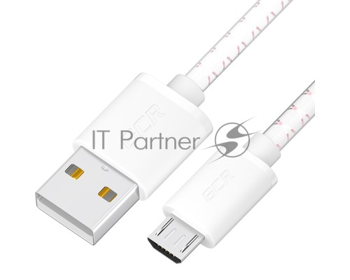 Кабель 1.5m MicroUSB, бело-розовый, белые коннекторы, быстрая зарядка, 28/24 AWG, GCR-54451