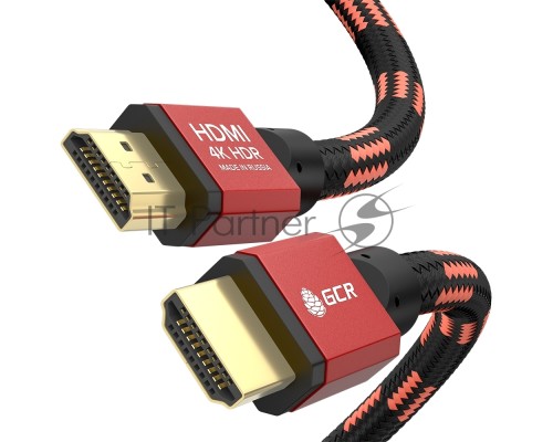 Кабель PROF 1.0m HDMI 2.0, BICOLOR ECO Soft капрон, AL корпус красный, HDR 4:2:2, Ultra HD, 4K 60 fps 60Hz/5K*30Hz, 3D, AUDIO, 18.0 Гбит/с, 28AWG, GCR-54506