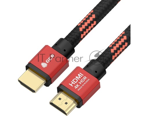 Кабель PROF 1.0m HDMI 2.0, BICOLOR ECO Soft капрон, AL корпус красный, HDR 4:2:2, Ultra HD, 4K 60 fps 60Hz/5K*30Hz, 3D, AUDIO, 18.0 Гбит/с, 28AWG, GCR-54506