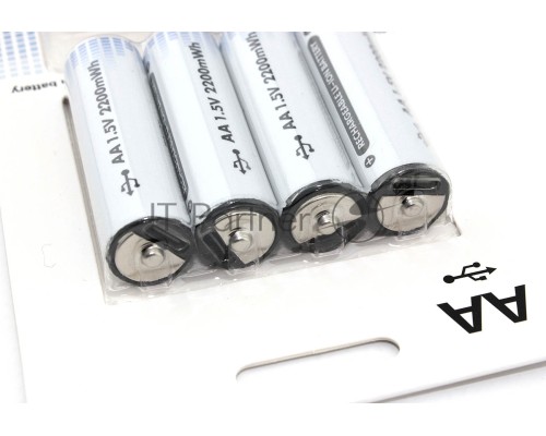 Аккумуляторная батарейка LR6 (АА) с зарядкой Type-C 4 шт.