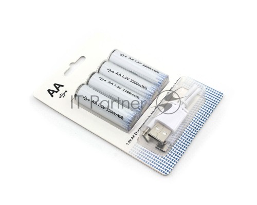 Аккумуляторная батарейка LR6 (АА) с зарядкой Type-C 4 шт.