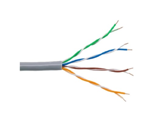 [Неэкранированная витая пара (бухты)] Rexant (01-0041-R) Кабель витая пара U/UTP, CAT 5e, PVC нг(А)-LS, 4х2х0,52мм, 4PR, 24AWG, INDOOR, SOLID, серый, 305м, РФ