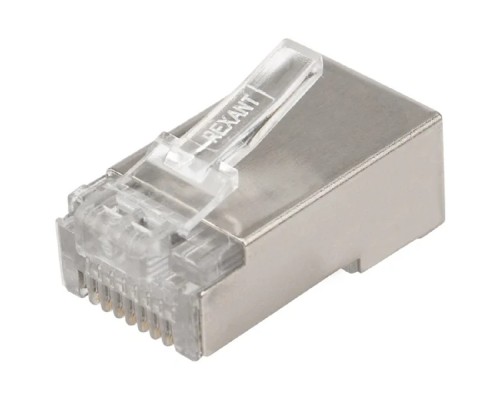 [Разъемы, Проходные адаптеры, Вставки] Rexant (06-0082-A10) Разъем сетевой LAN на кабель, штекер 8Р8С (RJ-45), под обжим, в экране, 10шт.